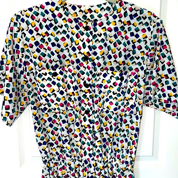 Vintage Kristy Michael dress polka dot like design multicolored elastic waist - Picture 4 of 11